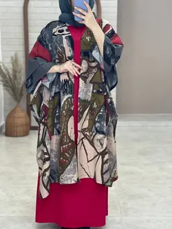 مانتو پانچ جلو باز قرمز