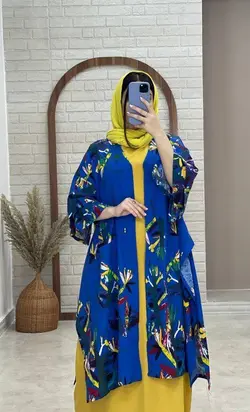 مانتو پانچ جلوباز هاوایی آبی