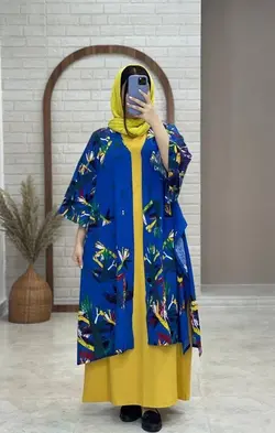 مانتو پانچ جلوباز هاوایی آبی