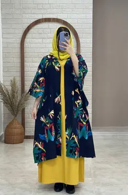 مانتو پانچ جلو باز هاوایی سورمه ای