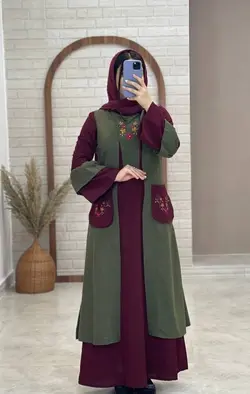 ست دو تیکه سروا زرشکی سبز