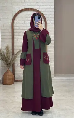 ست دو تیکه سروا زرشکی سبز