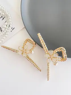 کلیپس فلزی مجلسی بابونه کریستالی آویز مرواریدی