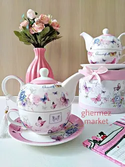 قوری فنجان گل و پروانه