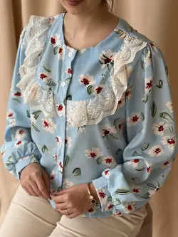 شومیز گل گلی یقه چینی - فروشگاه آنلاین گیوا