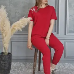 ست تیشرت و شلوار گلدوزی گلبرگ