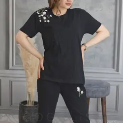 ست تیشرت و شلوار گلدوزی گلبرگ
