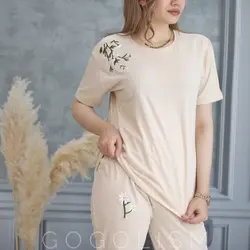 ست تیشرت و شلوار گلدوزی گلبرگ