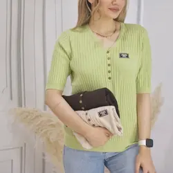 تیشرت بافت جلو دکمه