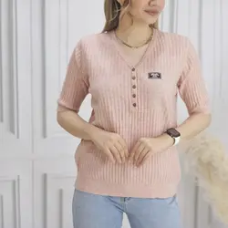 تیشرت بافت جلو دکمه