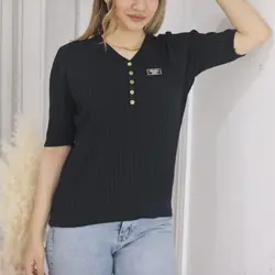 تیشرت بافت جلو دکمه