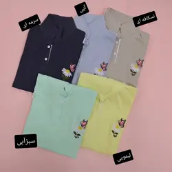 تیشرت یقه دار گلدوزی گل و پروانه