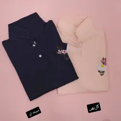 تیشرت یقه دار گلدوزی گل و پروانه