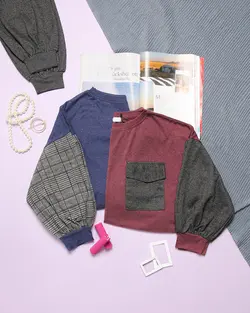 بلوز نخ و پنبه آستین چهارخونه