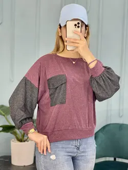 بلوز نخ و پنبه آستین چهارخونه