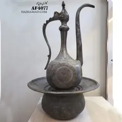 آفتابه لگن مسی قلم کاری بسیار زیبا کهنه قدیمی آنتیک | گالری حاج محمد