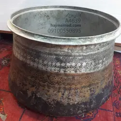 دیگ مسی قلم کاری کهنه قدیمی | دیگ مسی غرق قلم | ظروف مسی قلم کاری شده | فروشگاه گالری حاج محمد