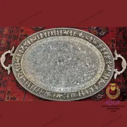 بشقاب نقره کهنه قدیمی غرق قلم | نقره قلم زده کهنه | ظروف نقره و مسی در گالری حاج محمد