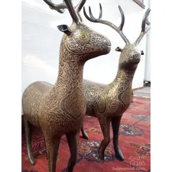 مجسمه فولادی گوزن | مجسمه گوزن طلا کوب مس کوب اثر استاد حسین شاهسوند | گالری حاج محمد