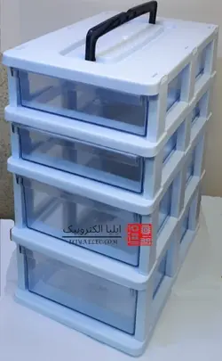 جعبه 4 کشو 4 طبقه دسته دار کشو بسیار بزرگ GH22 با ۲ سایز کشو در باکس (کشو اندازه کاغذ a4) قناد پلاست (بهترین جنس بازار) - ایلیا الکترونیک