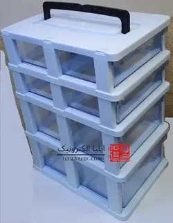 جعبه 4 کشو 4 طبقه دسته دار کشو بسیار بزرگ GH22 با ۲ سایز کشو در باکس (کشو اندازه کاغذ a4) قناد پلاست (بهترین جنس بازار) - ایلیا الکترونیک