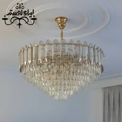 لوستر مدرن کریستالی تاج 80 طلایی
