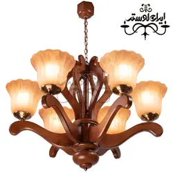 لوستر چوبی ترنج 6 شاخه آبکاری