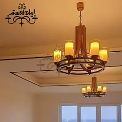 لوستر چوبی رولت دو گلس شش شاخه دارکار