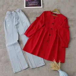 مانتو جلو دکمه چین دار