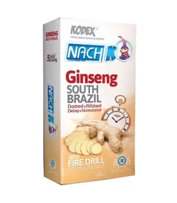 کاندوم ناچ کدکس تاخیری، خاردار و شیاردار Kodex Ginseng بسته 12 تایی - جنسی