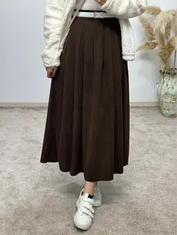 دامن مخمل کبریتی پلین