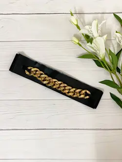 کمریند تک کارتیر طلایی با چرم مشکی