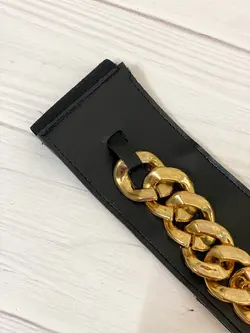 کمریند تک کارتیر طلایی با چرم مشکی