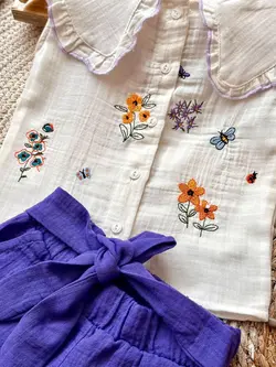 تاپ گلدوزی و شورتک کد 3988