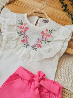 تاپ جلو چیندار و شورتک کد 3996