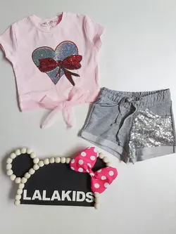 تیشرت کراپ پولکی و شورتک کد 3128