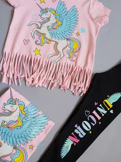 تیشرت کراپ و شلوار پونی بالدار کد 3164