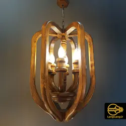 لوستر آویز چوبی 6 شعله پایه E14