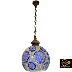 لوستر آویز مراکشی مدل تک حباب آبی