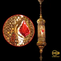 چراغ آویز مراکشی سیلندری مدل زنجیر نگین دار