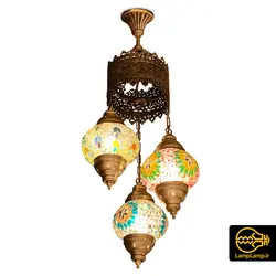 لوستر مدل مراکشی ترکی طلایی رنگ 3 حباب