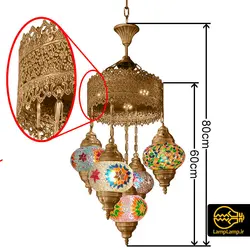 لوستر آویز ترکیه ای مدل 5 شاخه طلایی رنگ تظمینی