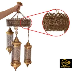 لوستر مراکشی فانوسی سه شعله بدنه فلزی  رنگ طلایی