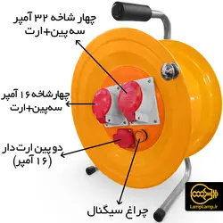 قرقره کابل جمع کن کوچک سه پریز چهار شاخه 32 و 16 آمپر