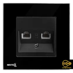 پریز تلفن دو سوکت توکار دیواری مشکی نستک