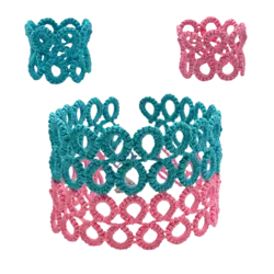 دستبند و انگشتر پهن نخی رنگ پاستلی کد: V08