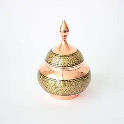 خرید قندان بشقاب پرنده مس و خاتم سایز16 - مدل K03