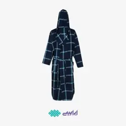 حوله تن پوش کلاه دار چهارخانه سرمه ای ابراهیمی