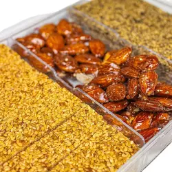 خرید بسته ترکیبی بادام سوخته و کنجد شکری و گزانگبین برندنقل قاسمی سنندج - 500 گرم