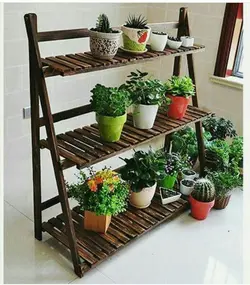 استند چوبی گلدان طرح نردبان سه طبقه 70 سانتی